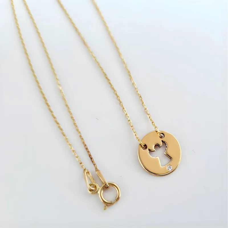 Lantisor personalizat cu Diamant natural - Pandantiv banut ingeras decupat - Aur Galben 14 K picture - 3