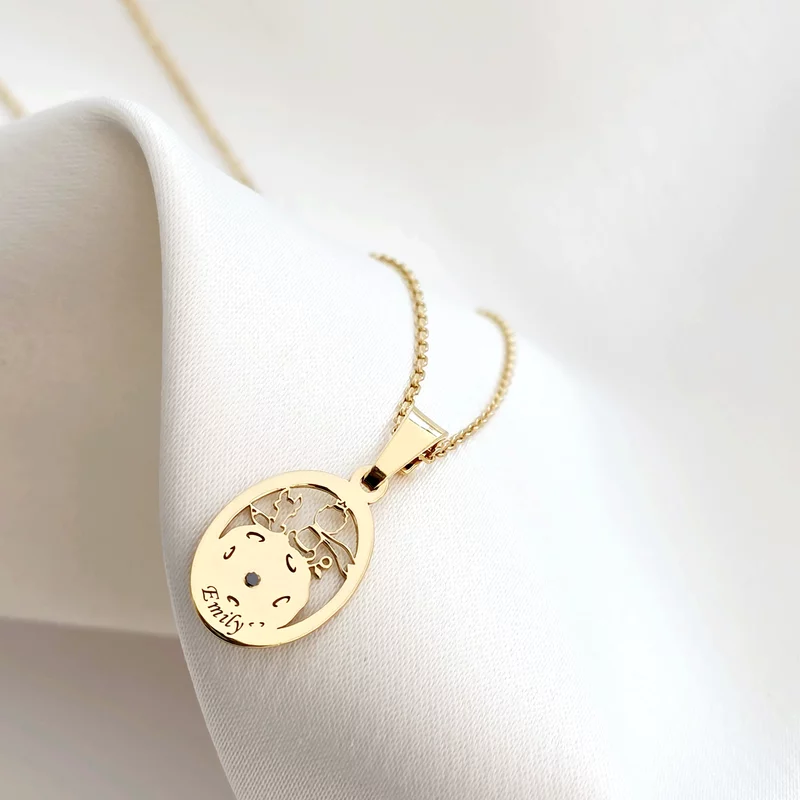 Lantisor personalizat cu Diamant natural - Pandantiv Micul decupat si Nume personalizat- Argint 925 placat cu Aur Galben 18K picture - 3