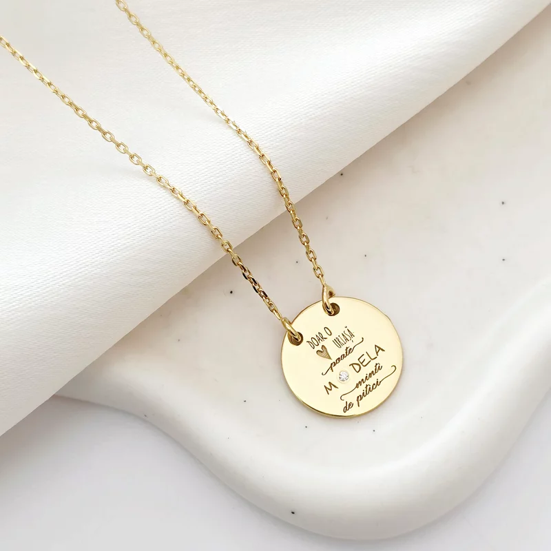 Lantisor personalizat cu Diamant natural - Pandnativ banut 15 mm - Educatoare/Invatatoare - Argint 925 placat cu Aur Galben 18K picture - 3