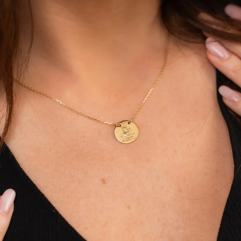 Lantisor personalizat cu Diamant natural - Pandnativ banut 15 mm - Educatoare/Invatatoare - Argint 925 placat cu Aur Galben 18K picture - 2