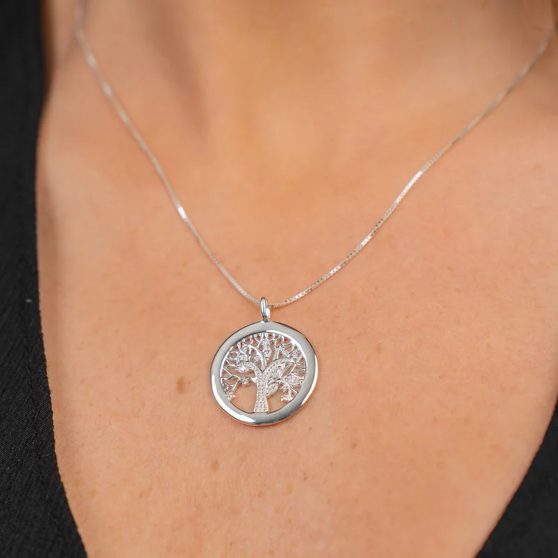 Lantisor personalizat cu nume - Copacul Vietii decorat cu Zirconii albe - Argint 925 picture - 4