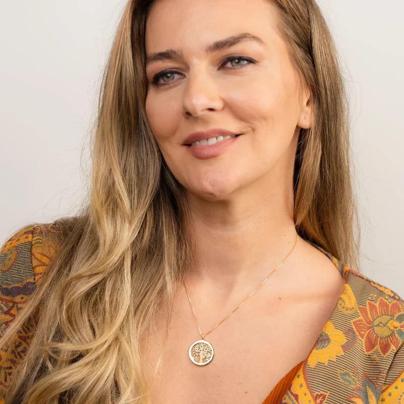 Lantisor personalizat cu nume - Copacul Vietii decorat cu Zirconii albe - Argint 925 placat cu Aur Galben 18K picture - 2