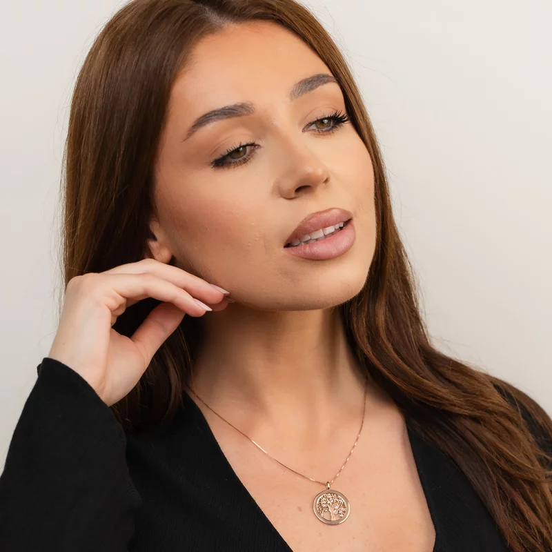 Lantisor personalizat cu nume - Copacul Vietii decorat cu Zirconii albe - Argint 925 placat cu Aur Roz 18K picture - 2