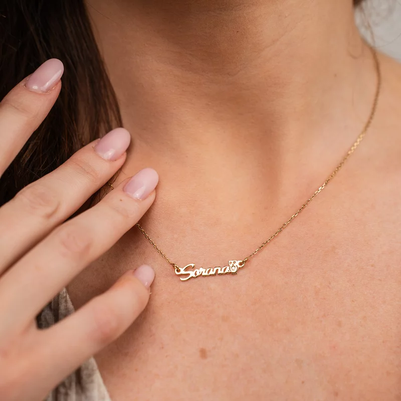 Lantisor personalizat cu Nume si Bufnita decorata cu Diamant natural - Argint 925 placat cu Aur Galben 18K picture - 4