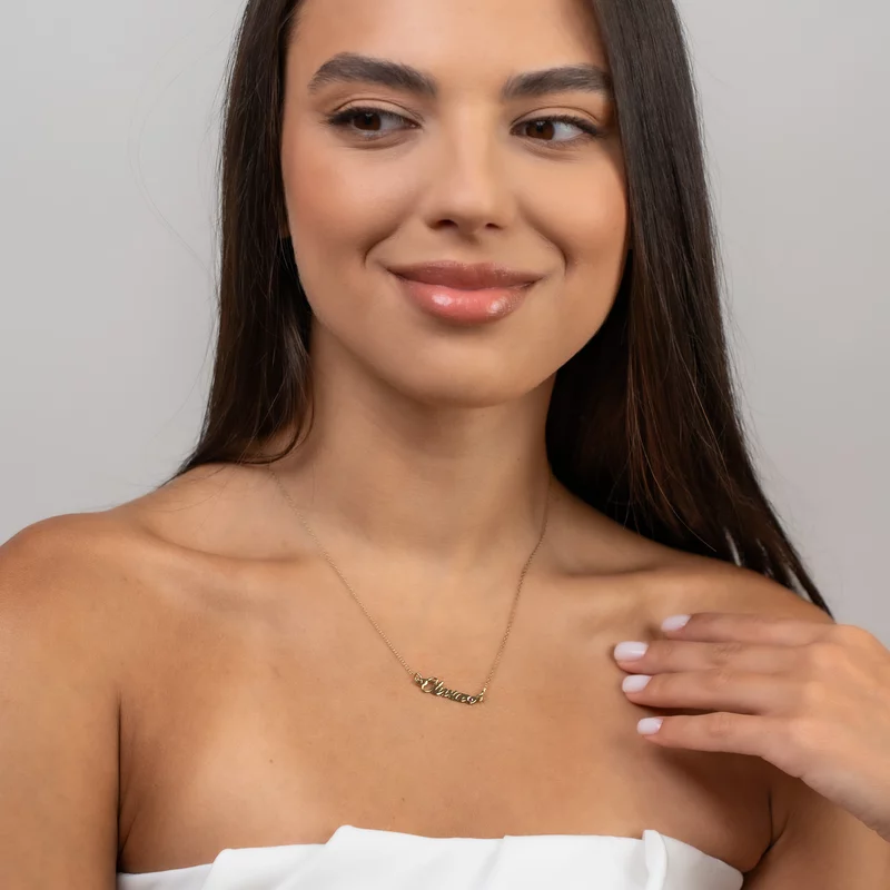 Lantisor personalizat cu Nume si Inima decorata cu rubin - Argint 925 placat cu Aur Galben 18 picture - 4