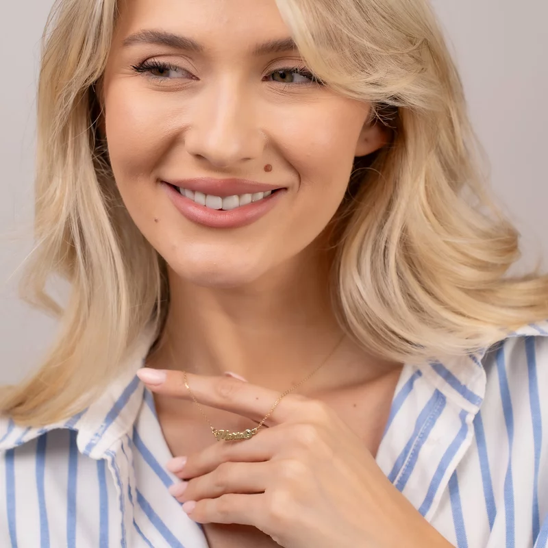 Lantisor personalizat cu Nume si Luna decorata cu diamant natural - Argint 925 placat cu Aur Galben 18K picture - 4