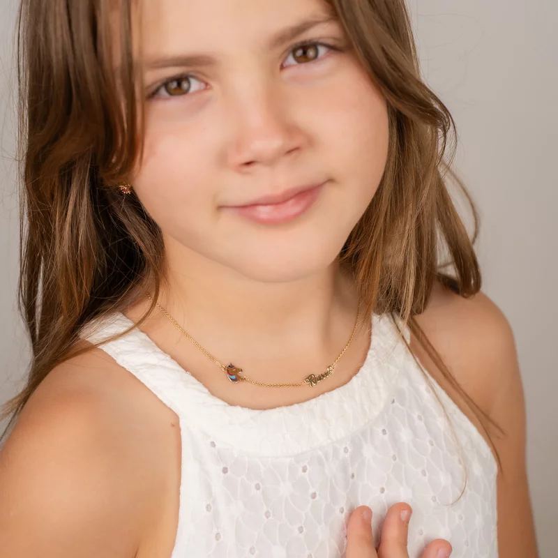 Lantisor personalizat cu Nume si pandantiv lateral Unicorn colorat cu email - Argint 925 placat cu Aur Galben 18K picture - 4