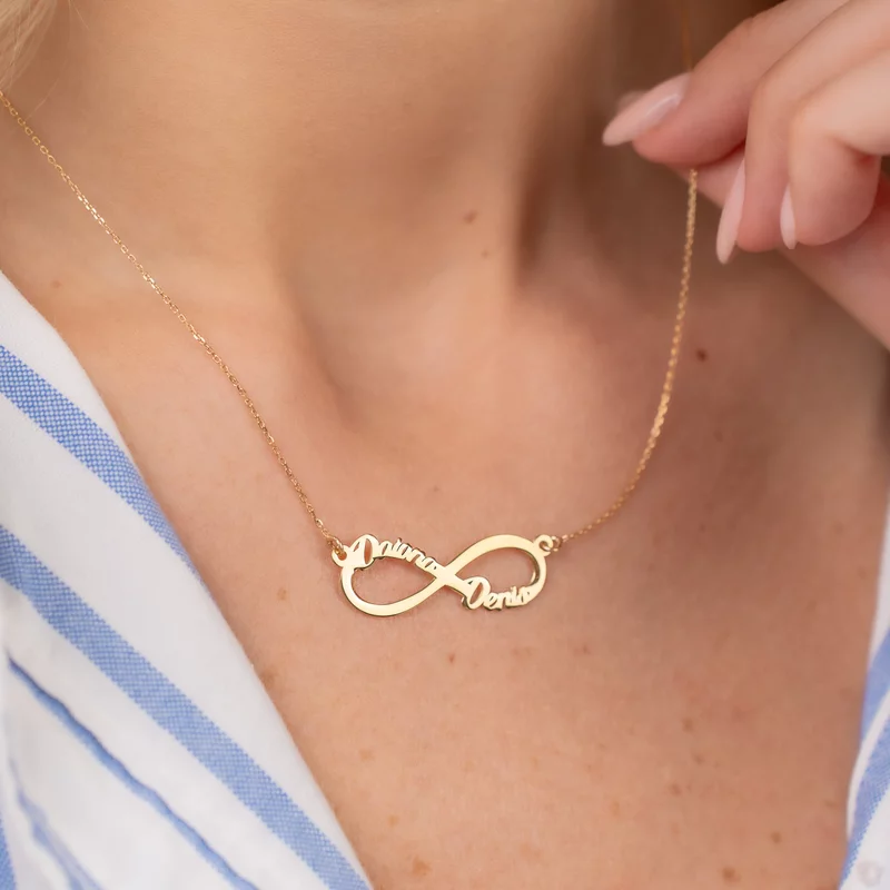 Lantisor personalizat - Inifinit cu 2 nume decupate - Aur Galben 14K picture - 4