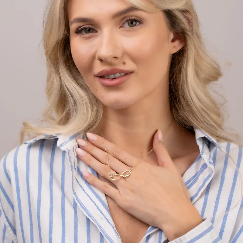 Lantisor personalizat - Inifinit cu 2 nume decupate - Aur Galben 14K picture - 2