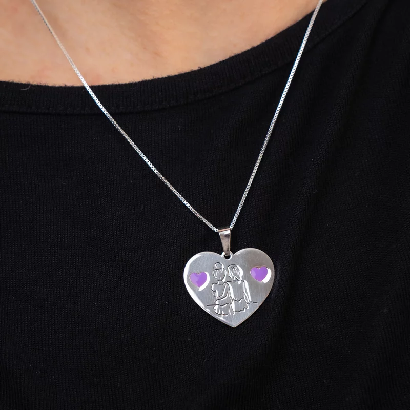 Lantisor personalizat - Inima 2 Surori / Prietene decorata cu email - Argint 925 picture - 4