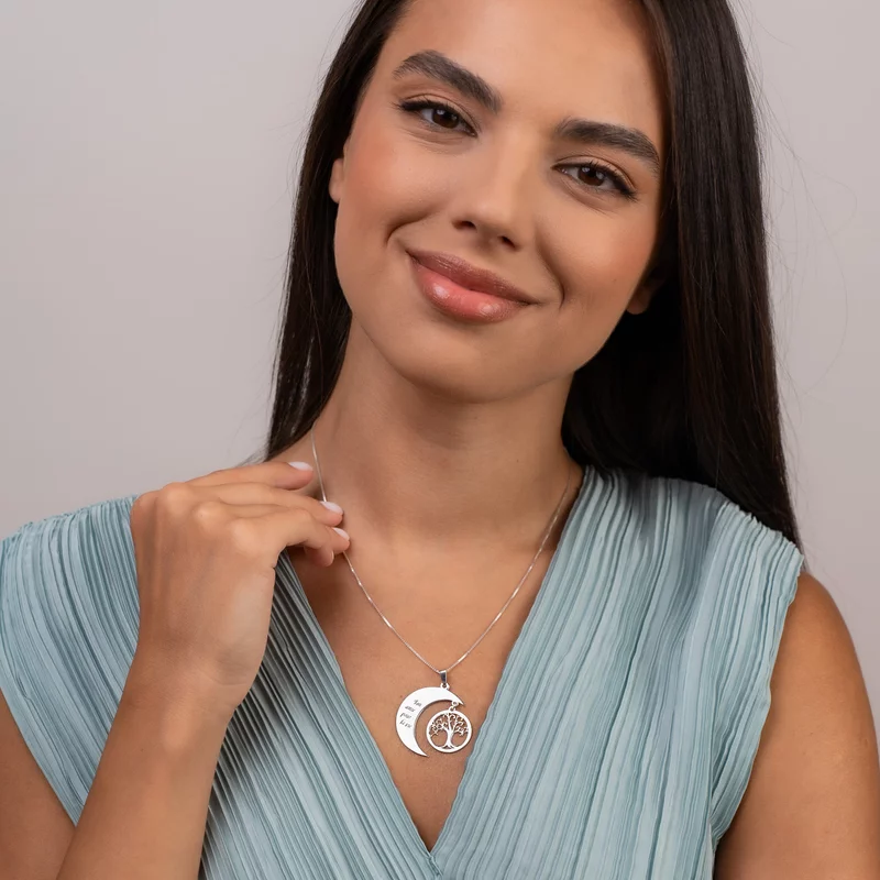 Lantisor personalizat - Luna si copacul vietii - Argint 925 picture - 4