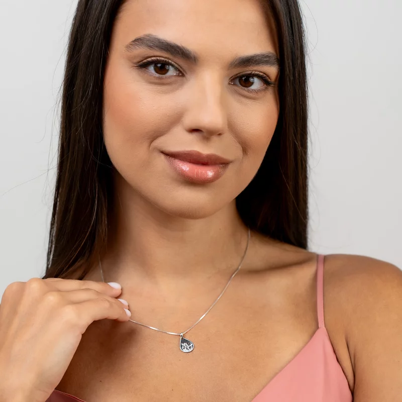 Lantisor personalizata cu poza - Lacrima Amintirilor - Model fotogravura relief - Argint 925 picture - 4