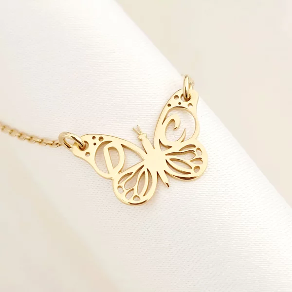 Lantisor personalizata - Pandantiv fluturas cu initiale - Argint 925 placat cu Aur Galben 18K