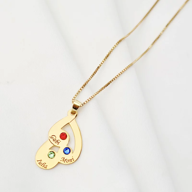 Lantisor Picaturi de emotie - 3 nume si cristale Swarovski - Argint 925 placat cu Aur Galben 18K picture - 2
