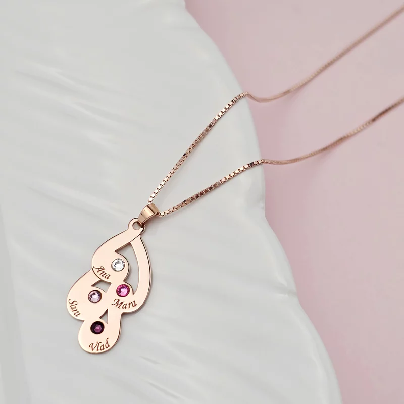 Lantisor Picaturi de emotie - 4 nume si cristale Swarovski - Argint 925 placat cu Aur Roz 18K picture - 3