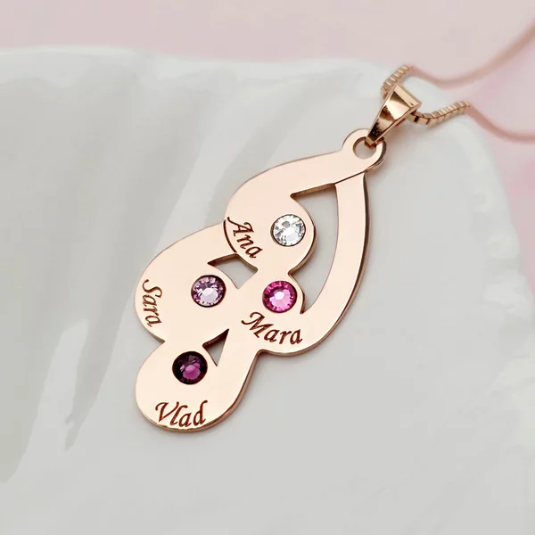 Lantisor Picaturi de emotie - 4 nume si cristale Swarovski - Argint 925 placat cu Aur Roz 18K