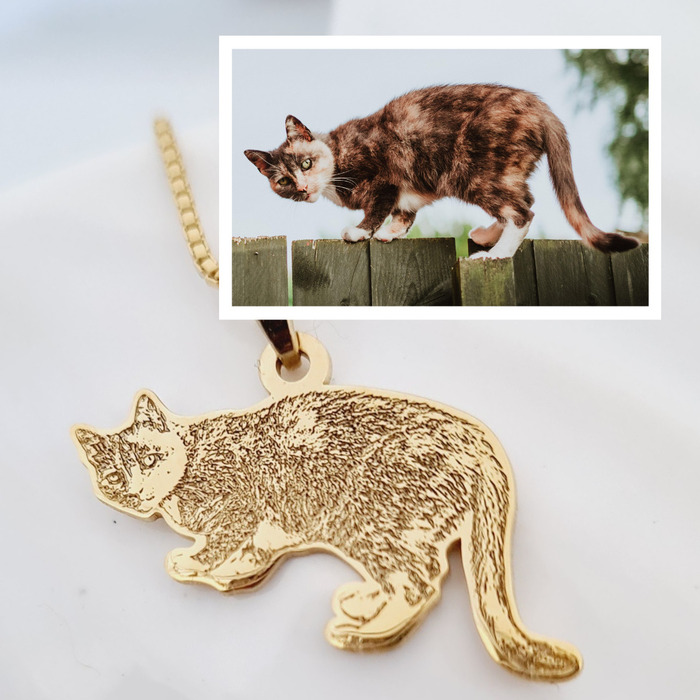 Lantisor pisica iubita – Personalizare cu poza – Argint 925 placat cu Aur Galben 18K 18K