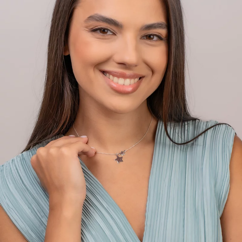 Lantisor Stars Shining - Personalizat cu stelute si initiala decupata - Argint 925 picture - 2