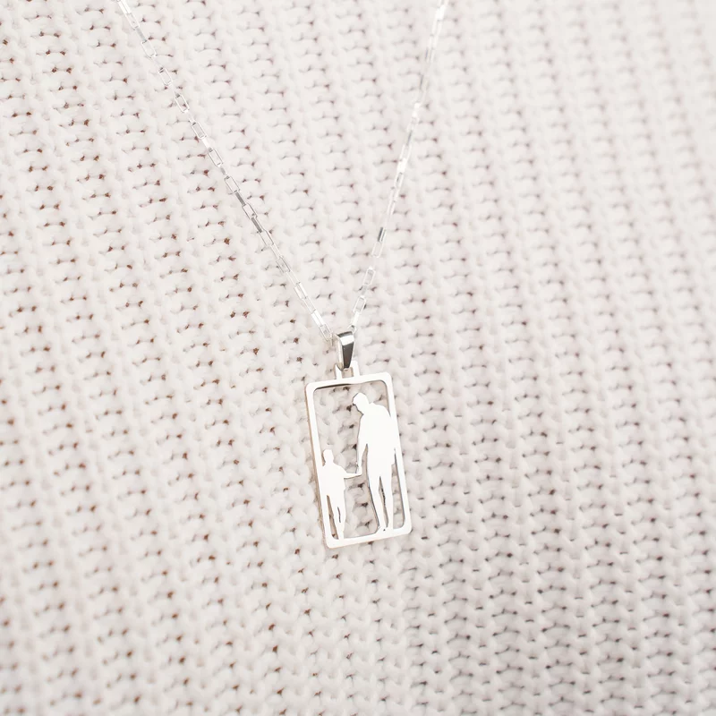 Lant cu pandantiv decupat - Tata si fiu - Argint 925 picture - 4