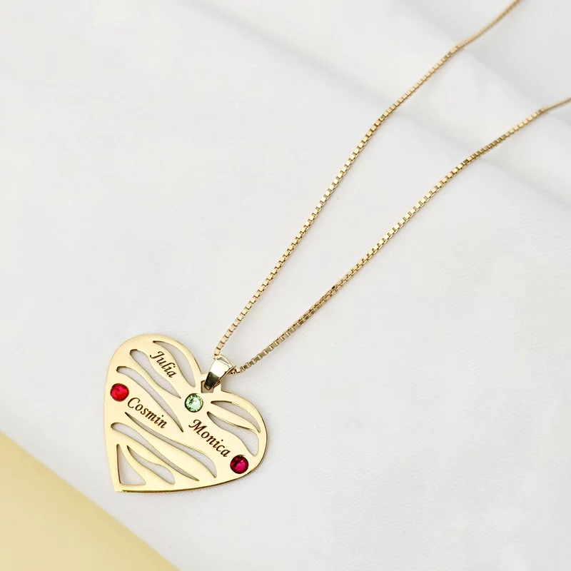 Lantisor Valuri de Iubire - 3 nume si cristale Swarovski - Argint 925 placat cu Aur Galben 18K picture - 2