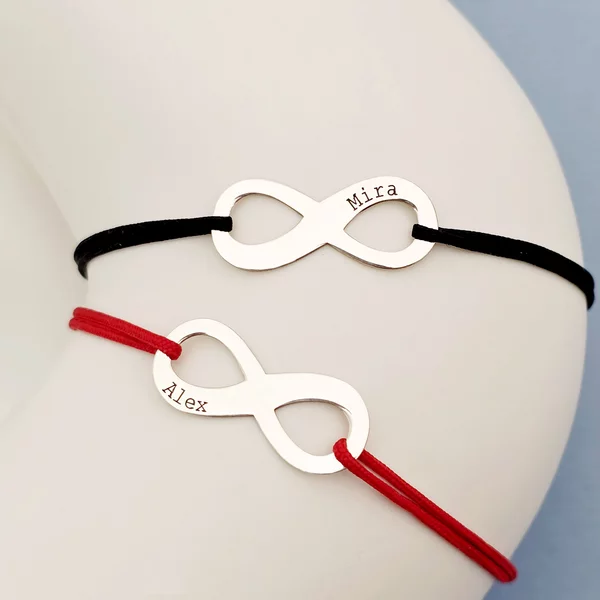 Set 2 bratari personalizate -  Model infinit - Argint 925 - Snur reglabil, diverse culori