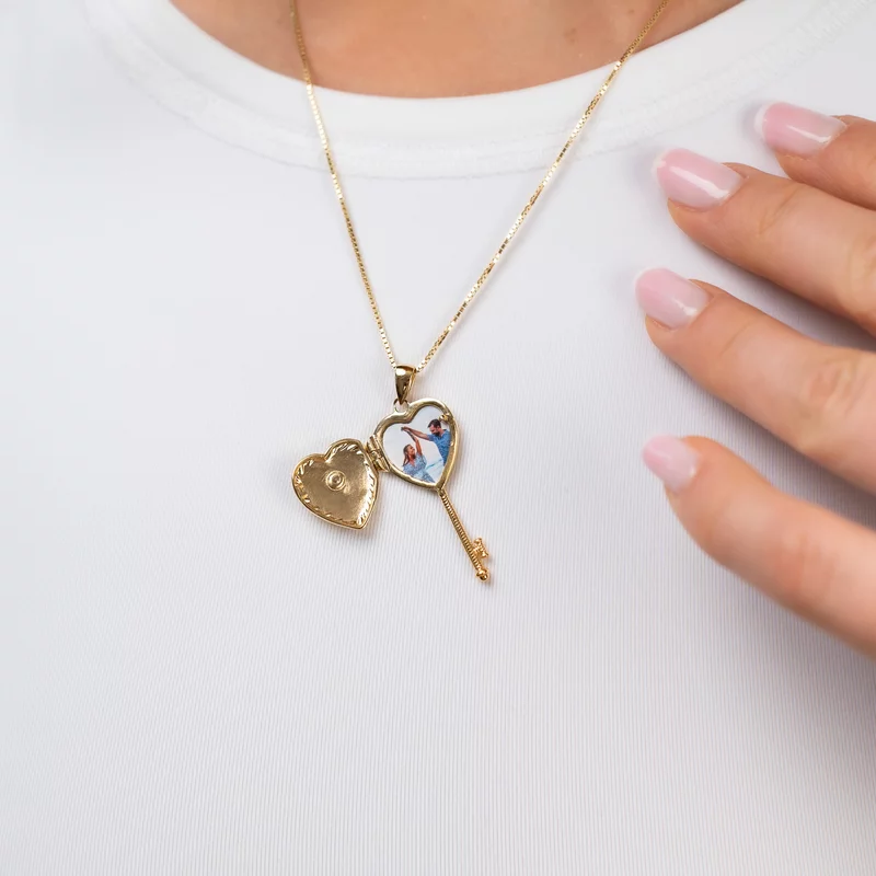 Medalion Cheia iubirii - Locket cu poze in interior - Argint 925 placat cu Aur Galben 18K si cristal Zirconia picture - 4