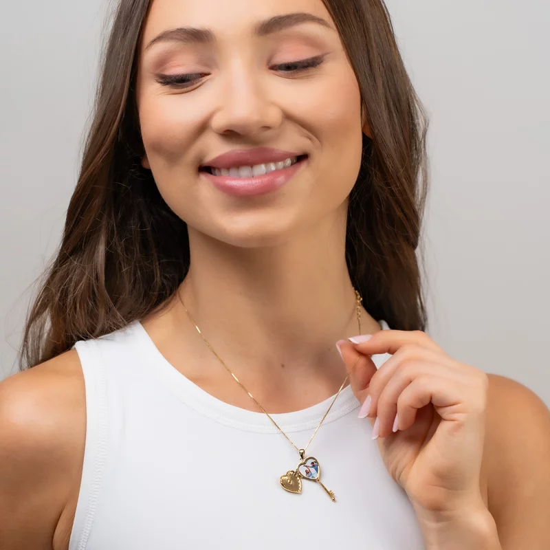 Medalion Cheia iubirii - Locket cu poze in interior - Argint 925 placat cu Aur Galben 18K si cristal Zirconia picture - 6