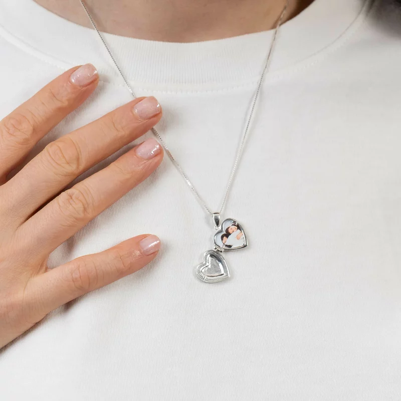 Medalion Eternitate in inima - Locket cu poze in interior - Argint 925 si email negru picture - 8