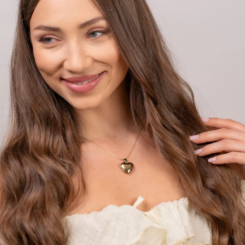 Lantisor cu medalion inima 20 mm cu poza in interior - Gravura personalizata - Argint 925 placat cu Aur Galben 18K picture - 2