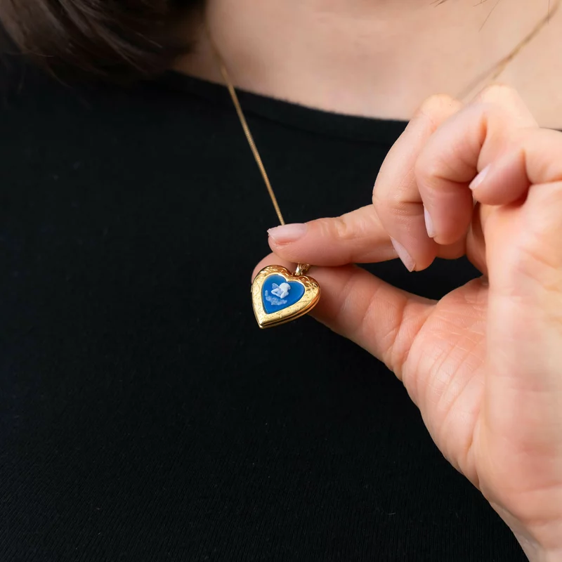 Medalion inima cu poze in interior - Blue Angel - Argint 925 placat cu Aur Galben 18K picture - 5