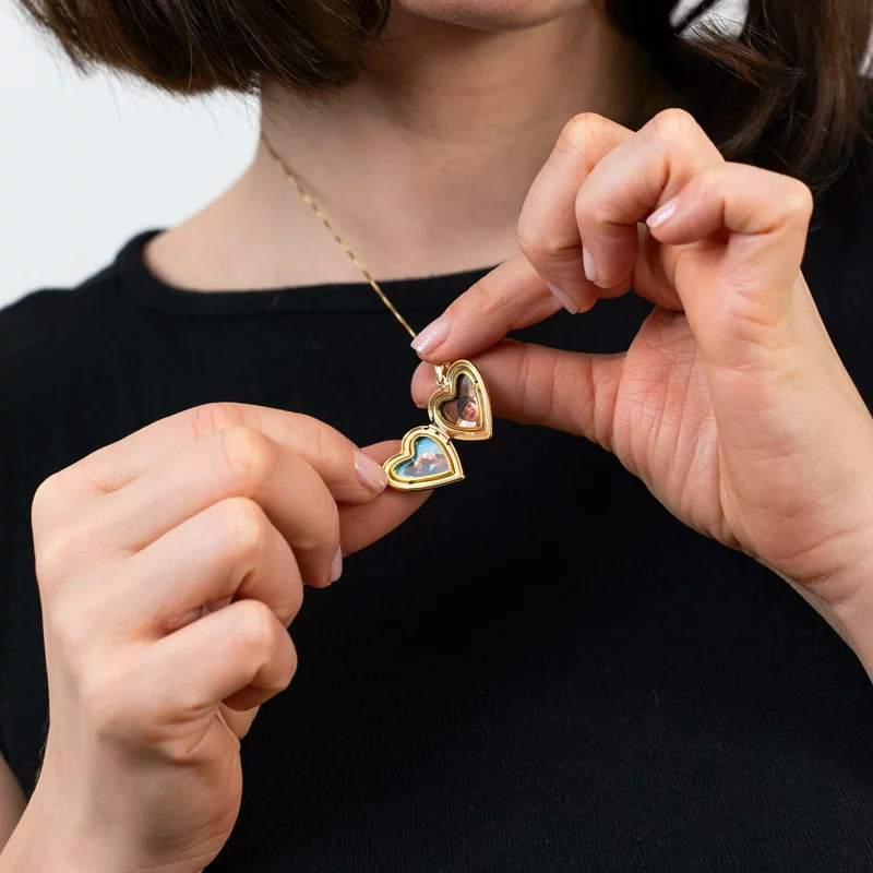 Medalion inima cu poze in interior - Boy & Mother of Pearl - Argint 925 placat cu Aur Galben 18K picture - 6