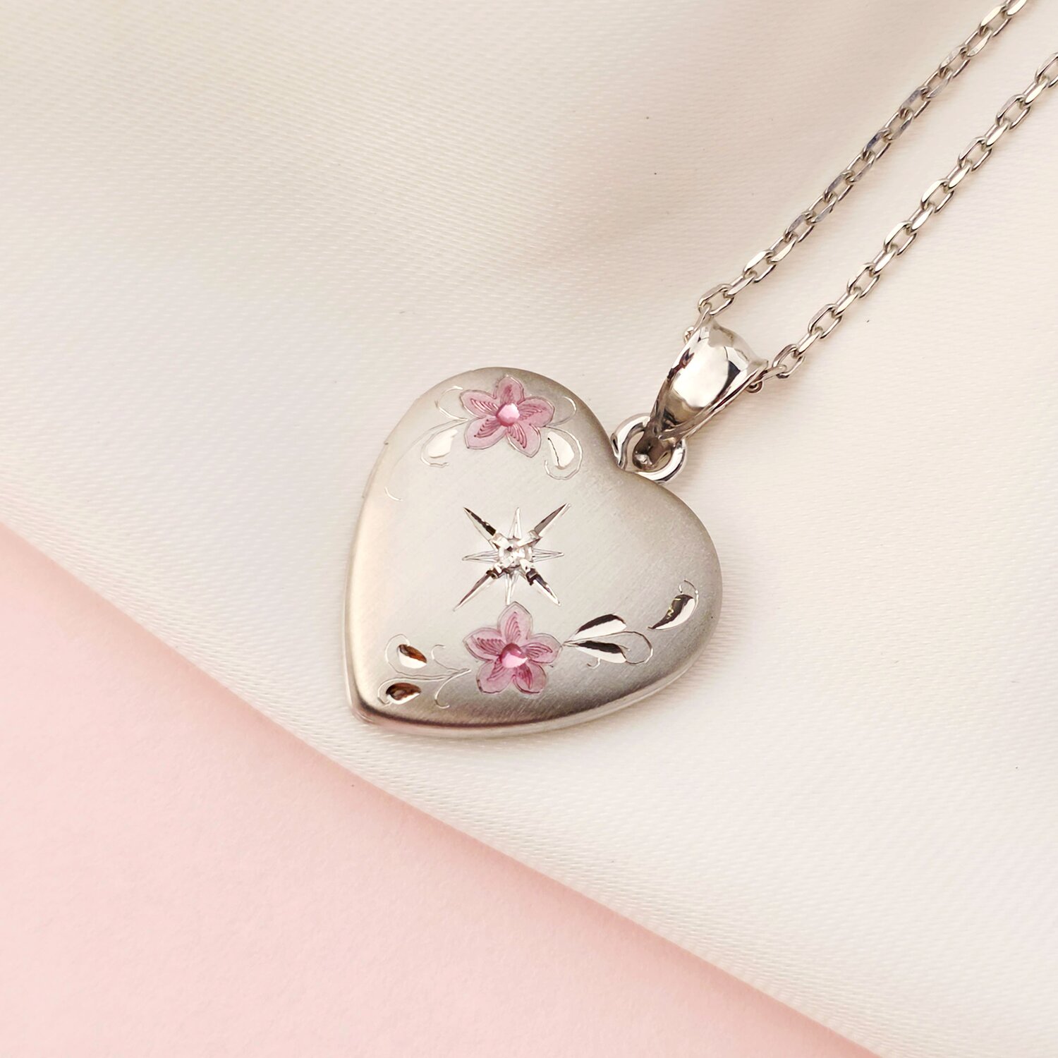 Medalion inima cu poze in interior - Floral Diamond - Argint 925