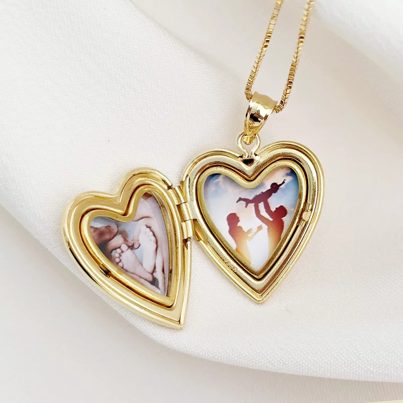 Medalion inima cu poze in interior - Footsteps&Birthstone - Argint 925 placat cu Aur Galben 18K picture - 3
