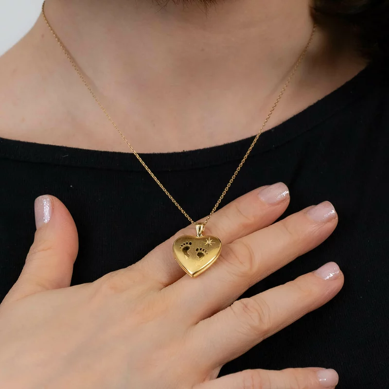 Medalion inima cu poze in interior - Footsteps&Birthstone - Argint 925 placat cu Aur Galben 18K picture - 5