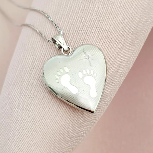 Medalion inima cu poze in interior - Footsteps&Birthstone - Argint 925 Rodiat