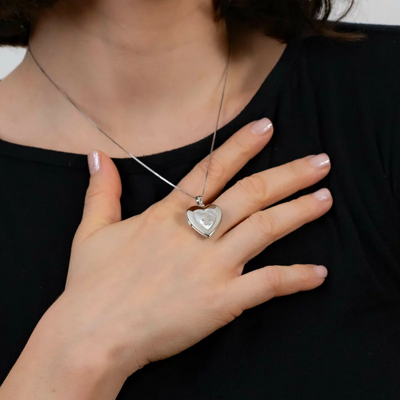 Medalion inima cu poze in interior - Girl & Mother of Pearl - Argint 925 Rodiat picture - 4