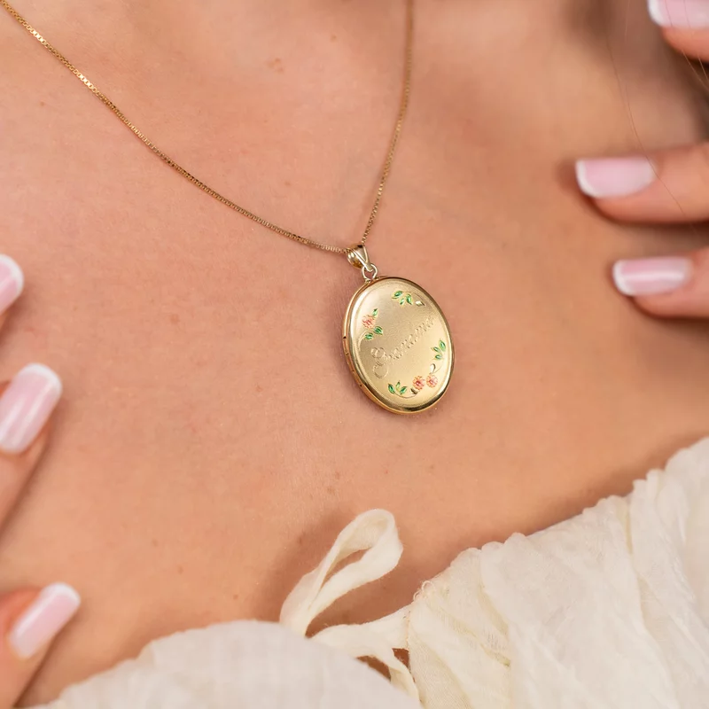 Medalion oval cu poze in interior - Grandmas Garden - Argint 925 placat cu Aur Galben 18K picture - 2