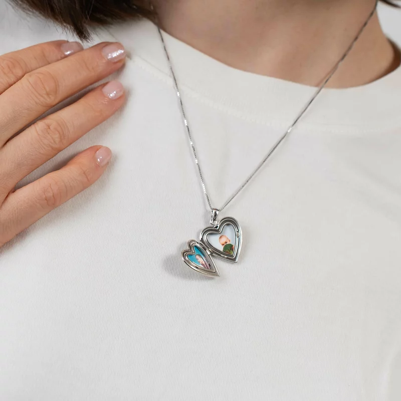 Medalion inima cu poze in interior - I love you to the moon and back - Argint 925 Rodiat picture - 6