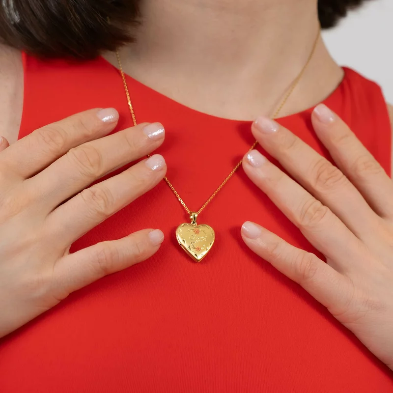 Medalion inima cu poze in interior - Love Blossoms - Argint 925 placat cu Aur Galben 18K picture - 4