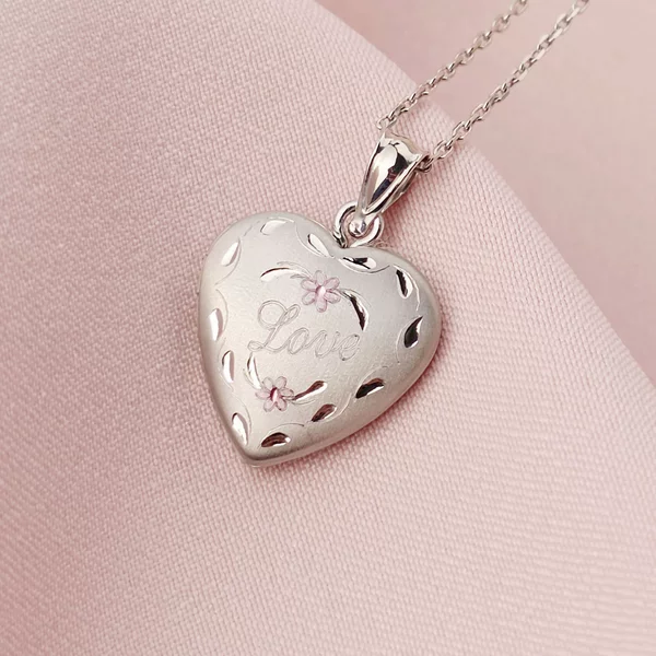 Medalion inima cu poze in interior - Love Flowers - Argint 925