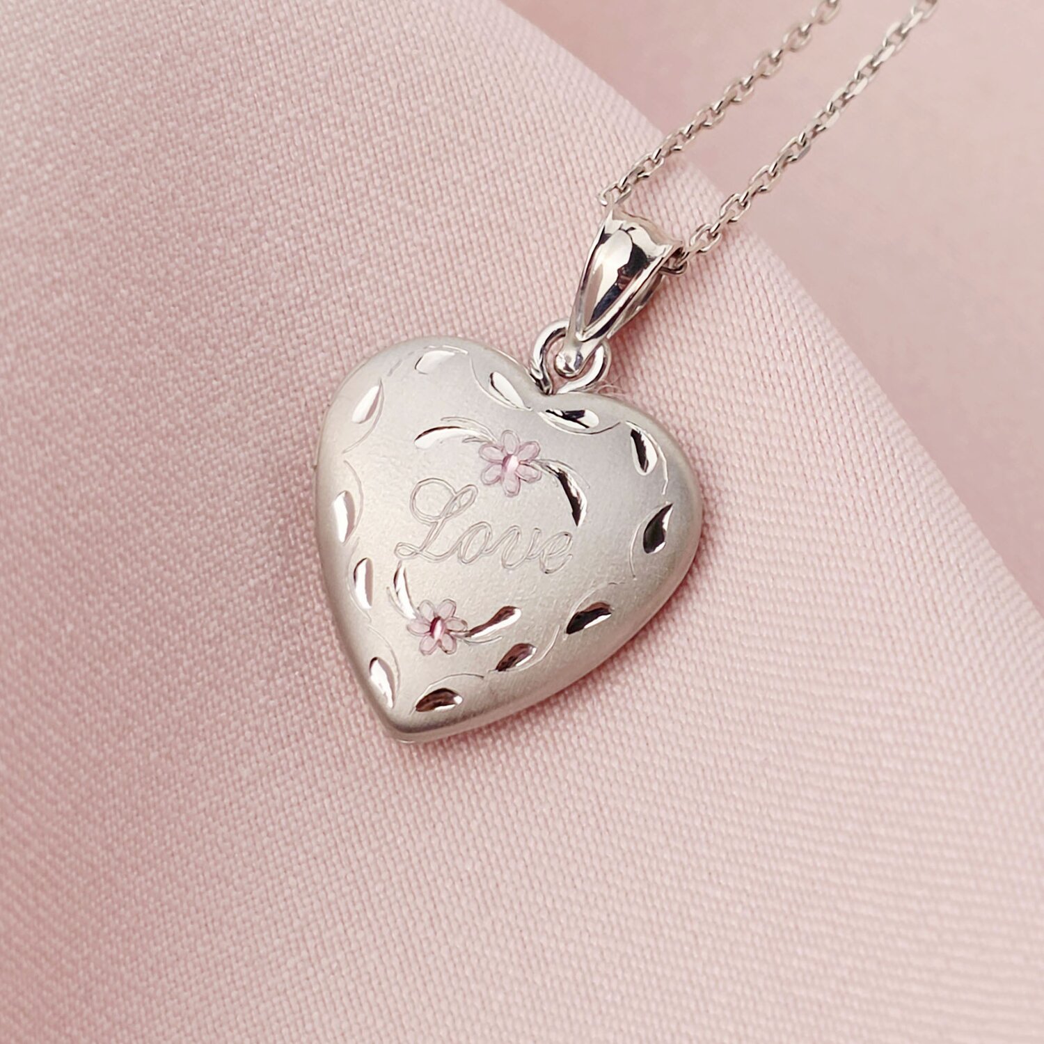 Medalion inima cu poze in interior - Love Flowers - Argint 925