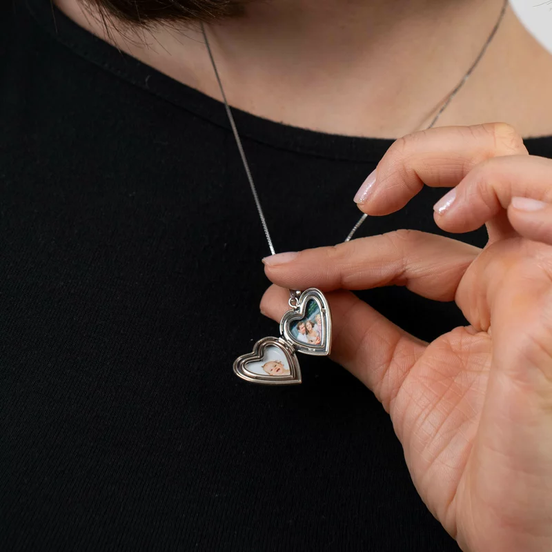Medalion inima cu poze in interior - Mother&Child - Argint 925 Rodiat picture - 8