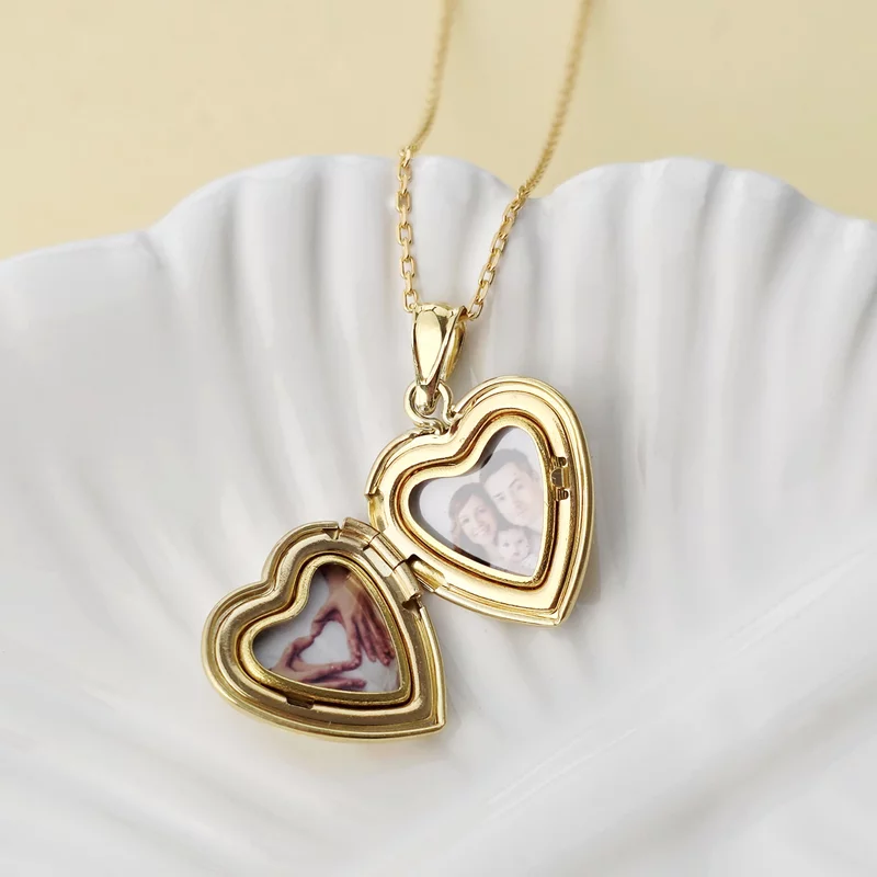 Medalion inima cu poze in interior - Pink Butterfly Bloom - Argint 925 placat cu Aur Galben 18K picture - 4