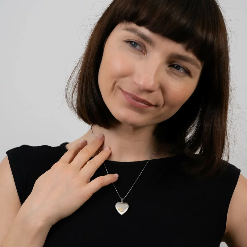 Medalion inima cu poze in interior - Praying Angel - Argint 925 rodiat & haina placata cu Aur Galben 18K - Cristal White Zirconia picture - 2