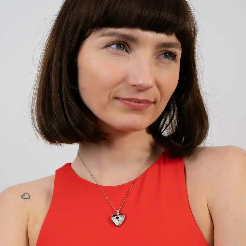 Medalion inima cu poze in interior - Rose Shimmer - Argint 925 Rodiat - Cristale Zirconia picture - 2