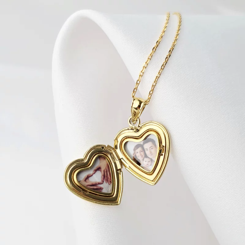 Medalion inima cu poze in interior - Teddy Pink Heart - Argint 925 placat cu Aur Galben 18K picture - 4
