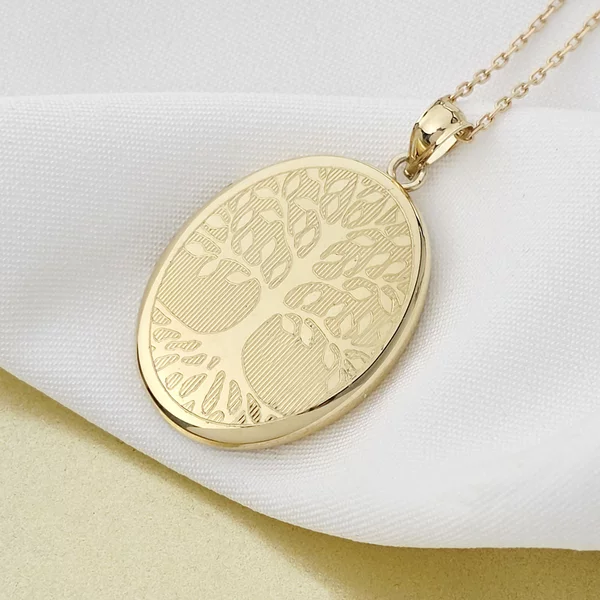 Medalion oval cu poze in interior - Eternal Tree - Argint 925 placat cu Aur Galben 18K