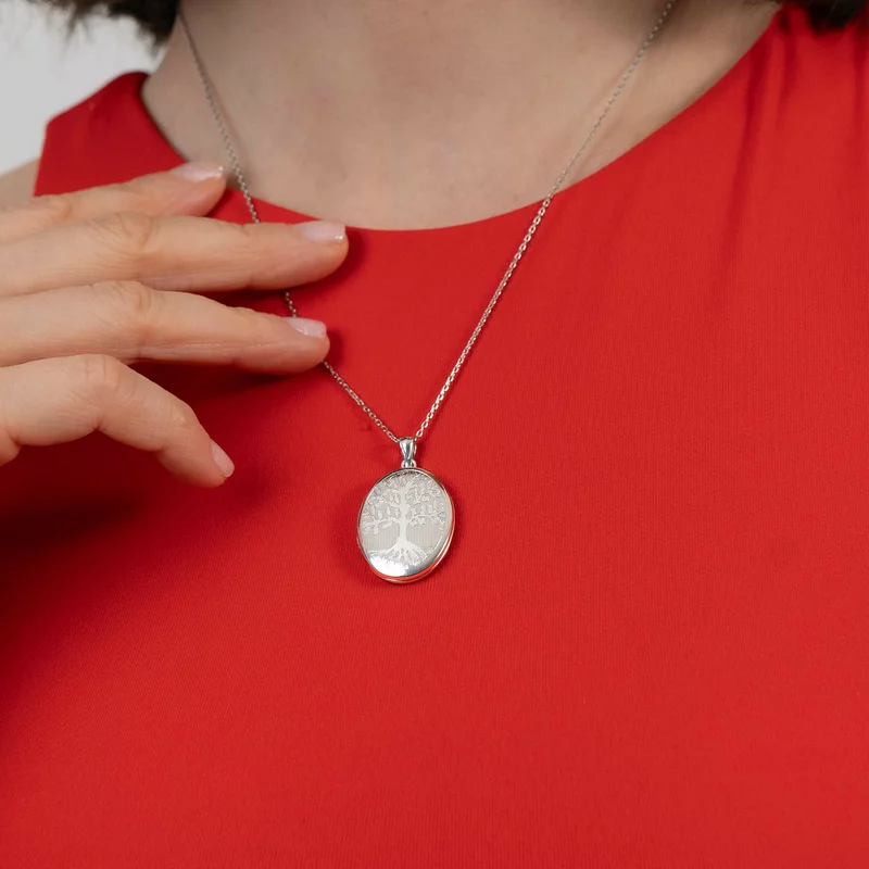 Medalion oval cu poze in interior - Eternal Tree - Argint 925 Rodiat picture - 4