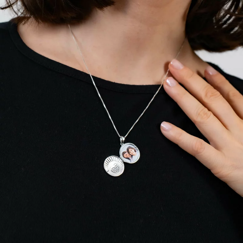 Medalion Scanteia Roz - Locket cu poze in interior - Argint 925 si Zirconii picture - 5