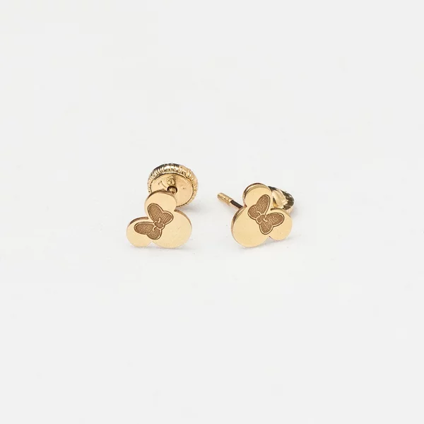 Cercei bebe - Model cap de soricel - Aur Galben 9K - Inchizatoare cu filet